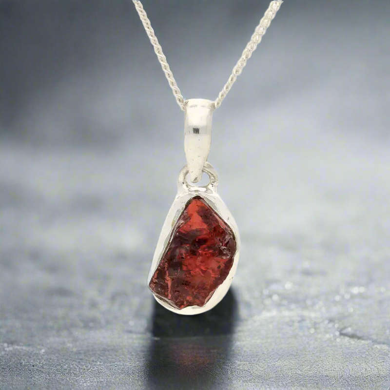 Grounded Passion  Rough Garnet Silver Pendant