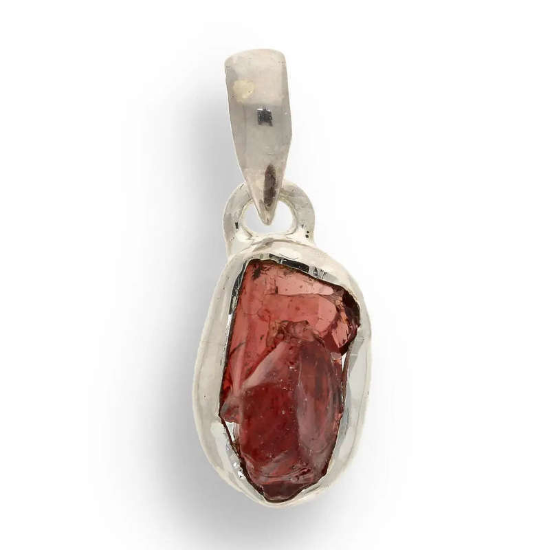 Grounded Passion  Rough Garnet Silver Pendant