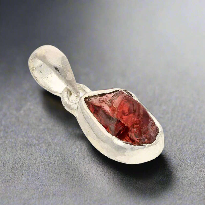Grounded Passion  Rough Garnet Silver Pendant