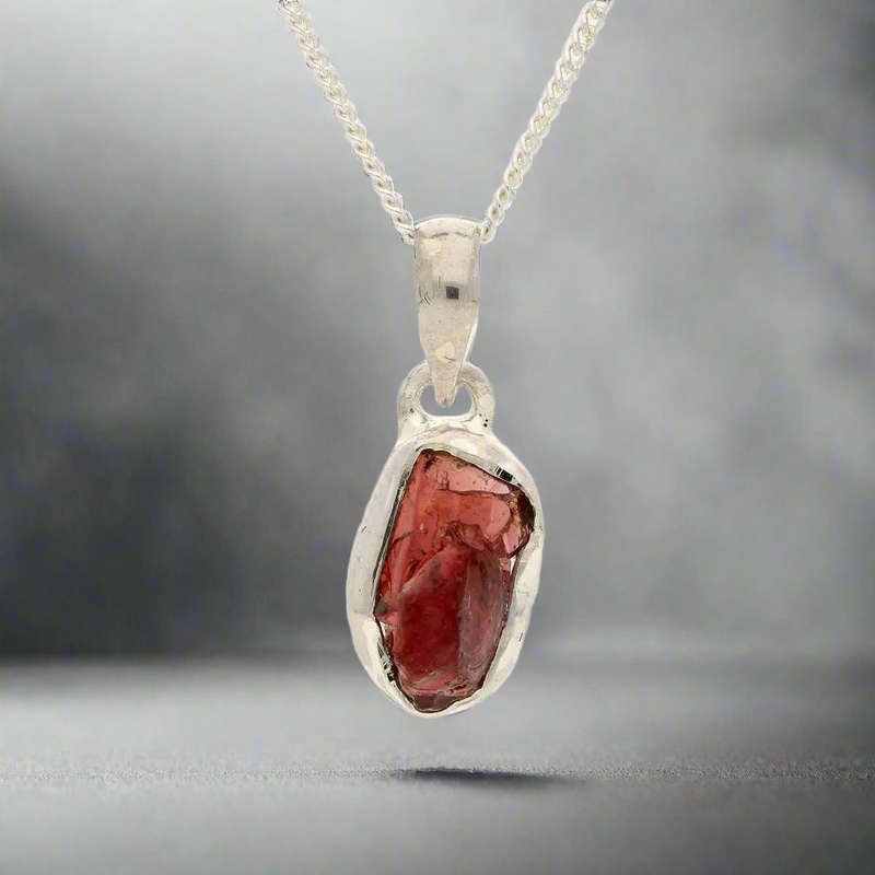 Grounded Passion  Rough Garnet Silver Pendant