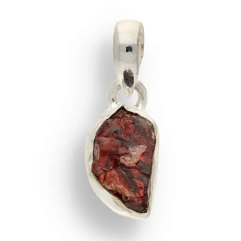 Grounded Passion  Rough Garnet Silver Pendant