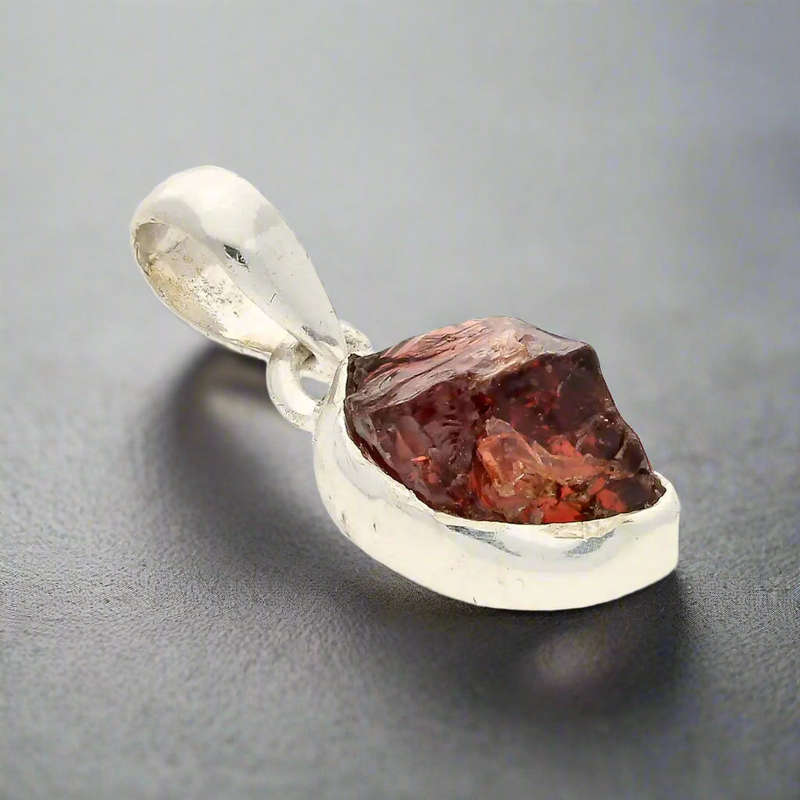 Grounded Passion  Rough Garnet Silver Pendant