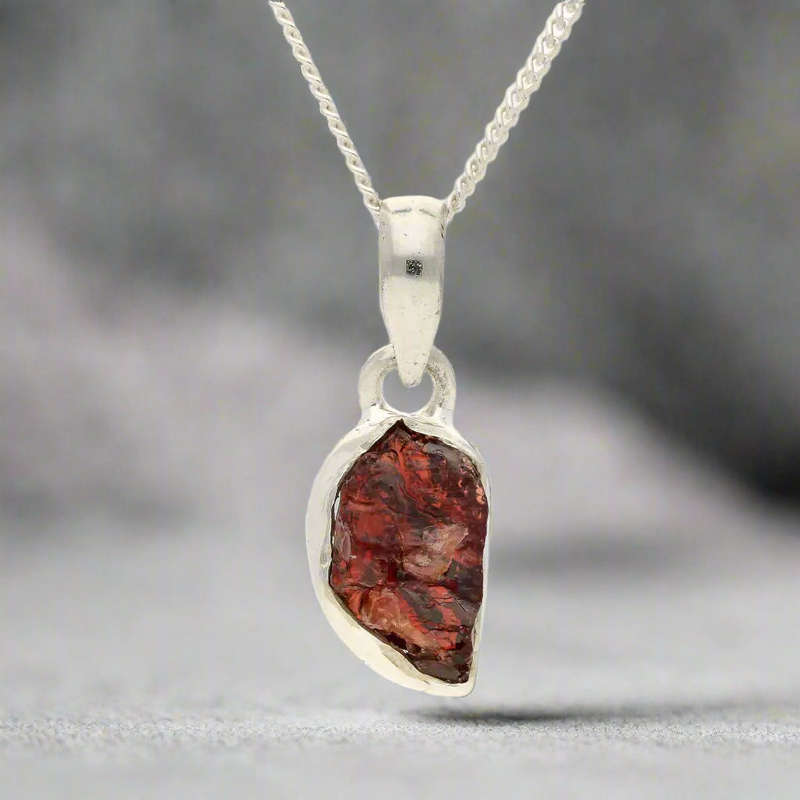 Grounded Passion  Rough Garnet Silver Pendant