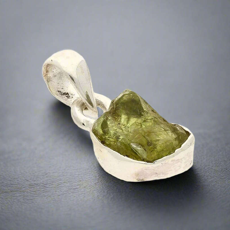 Fresh Start  Rough Peridot Silver Pendant