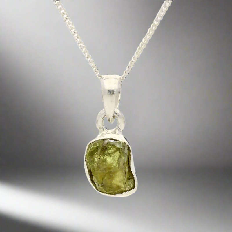 Fresh Start  Rough Peridot Silver Pendant