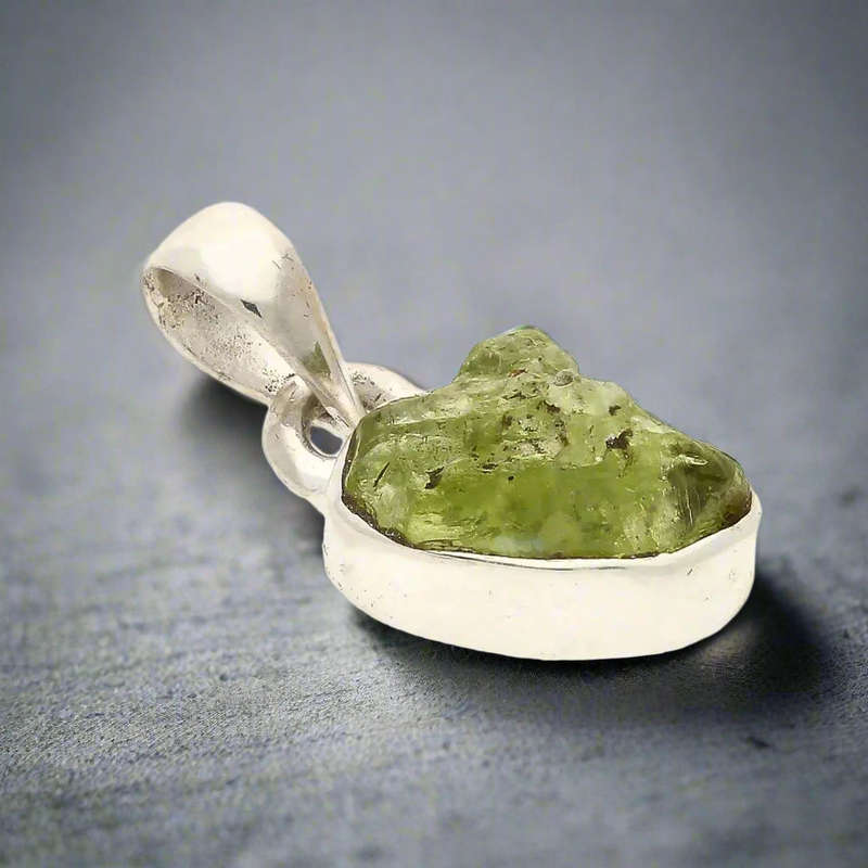 Fresh Start  Rough Peridot Silver Pendant
