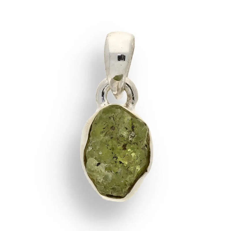 Fresh Start  Rough Peridot Silver Pendant