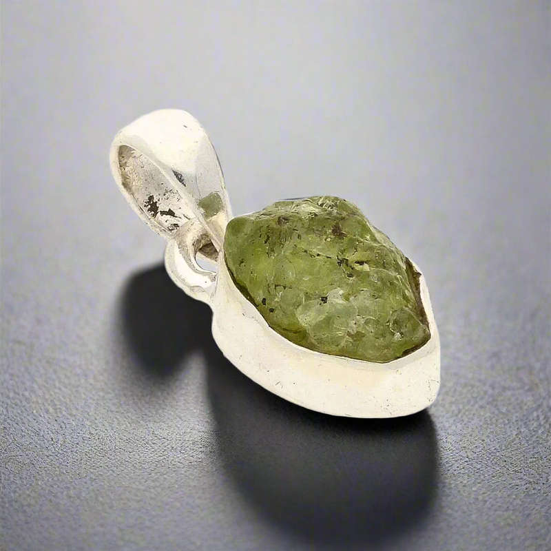 Fresh Start  Rough Peridot Silver Pendant