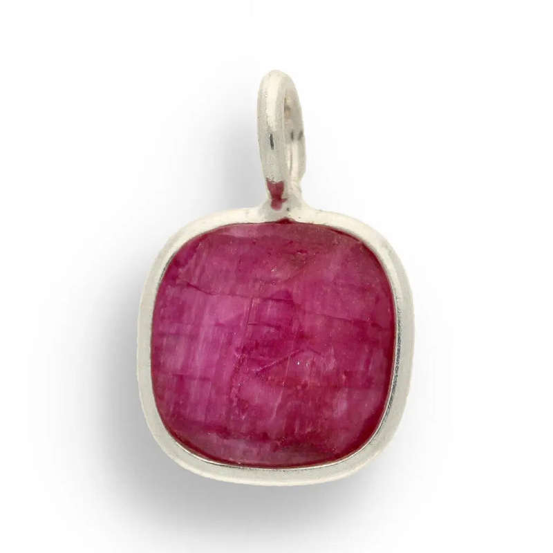 Vibrant Love  Rubellite Square Necklace in Sterling Silver