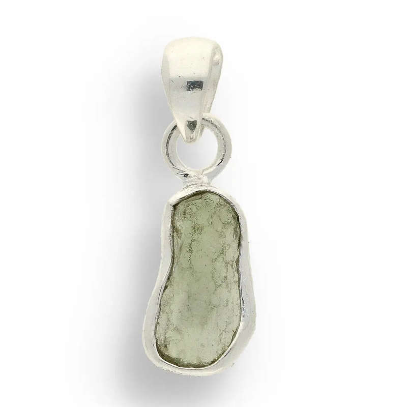 Moldavite Energy Pendant  Silver Set Czech Tektite