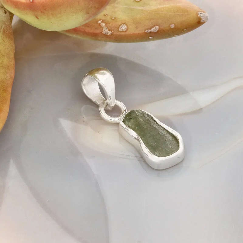Moldavite Energy Pendant  Silver Set Czech Tektite
