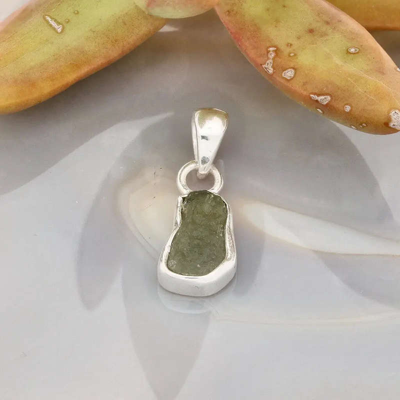 Moldavite Energy Pendant  Silver Set Czech Tektite