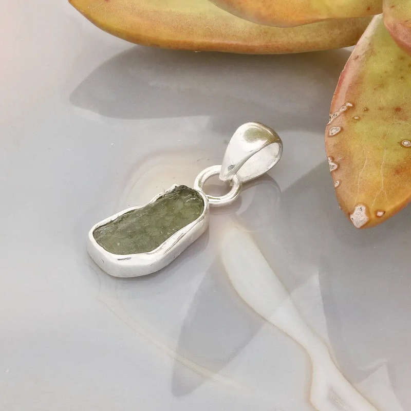 Moldavite Energy Pendant  Silver Set Czech Tektite