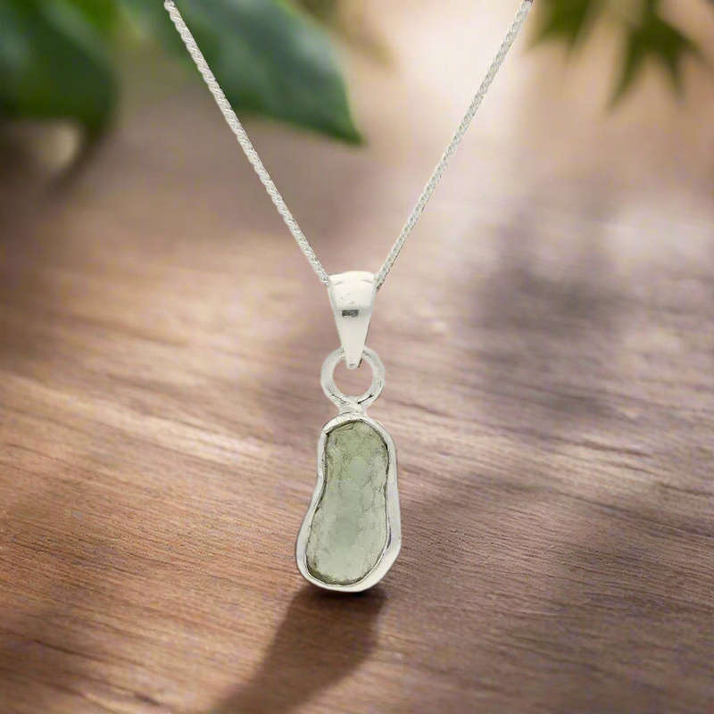 Moldavite Energy Pendant  Silver Set Czech Tektite