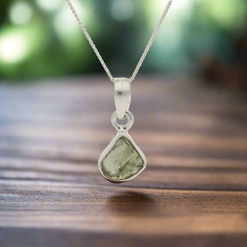 Moldavite Heart Opener  Genuine Silver Necklace