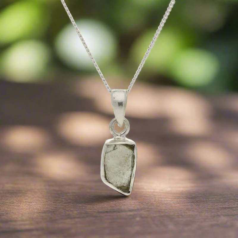 Moldavite Silver Amulet  Authentic Czech Origin Gem