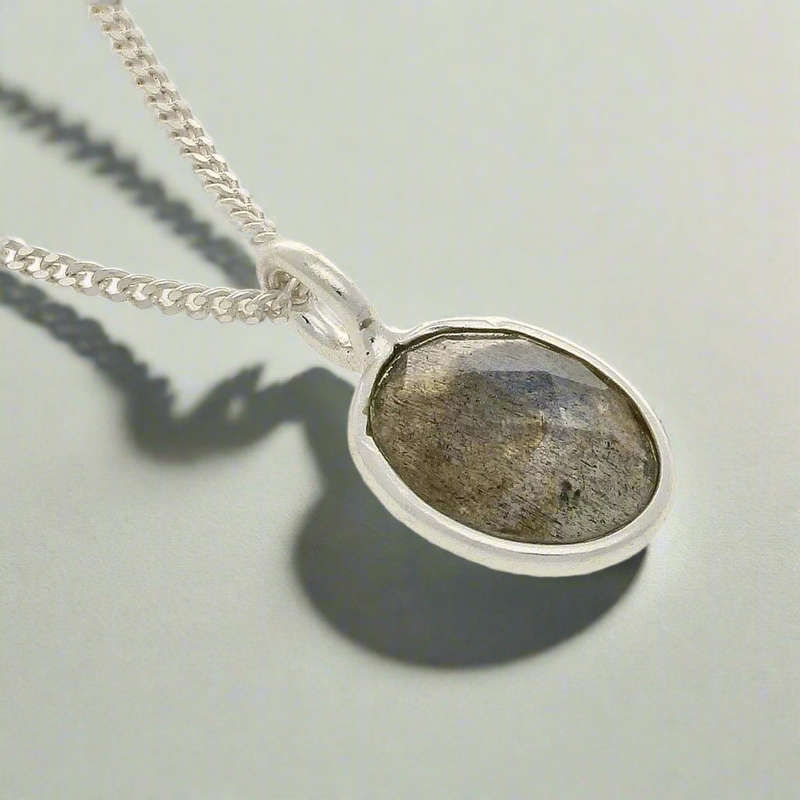 Mystic Oval -  Faceted Oval Labradorite Necklace