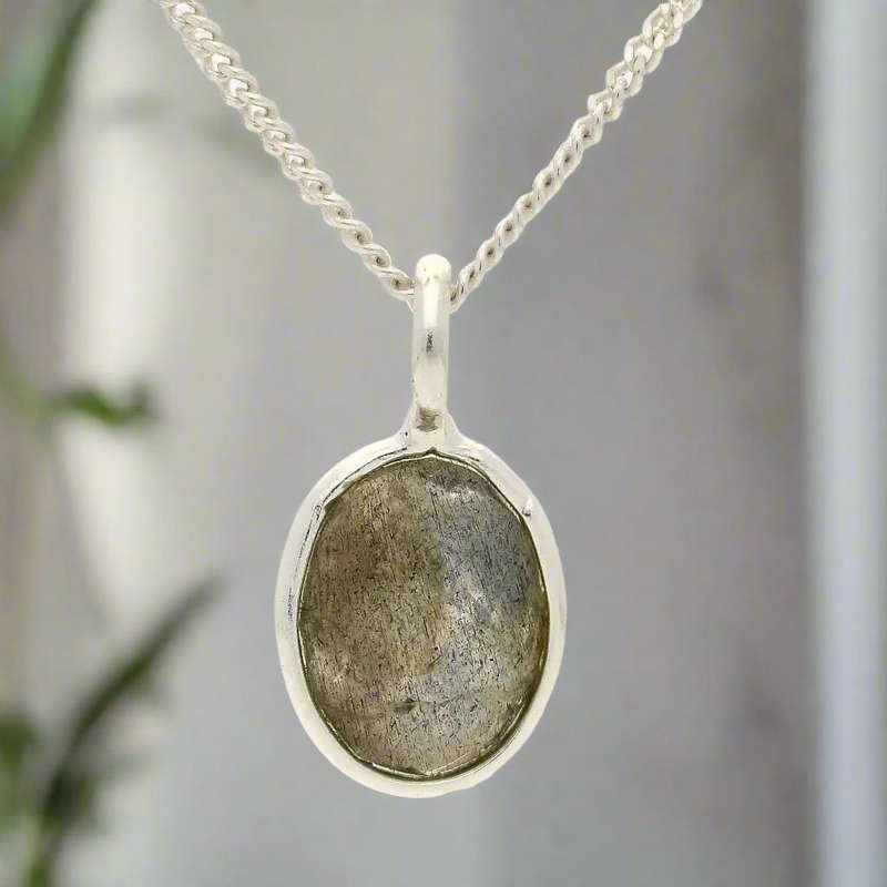 Mystic Oval -  Faceted Oval Labradorite Necklace