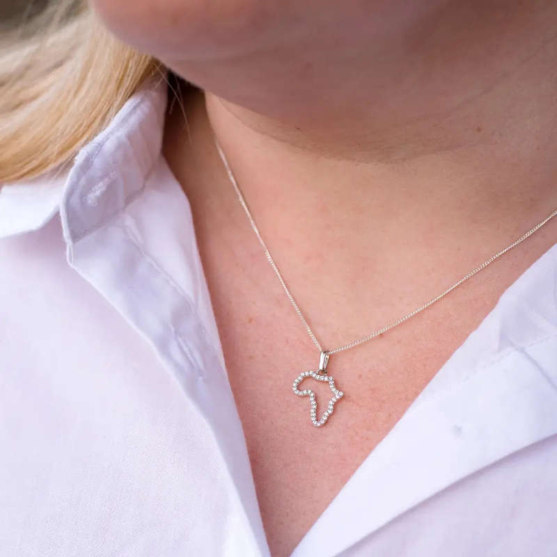 Map of Africa Protea Silver Necklace