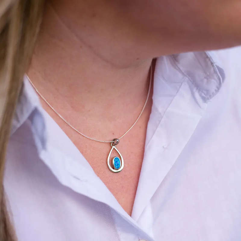 Enchanted Raindrop: Heart Synthetic Opal Necklace