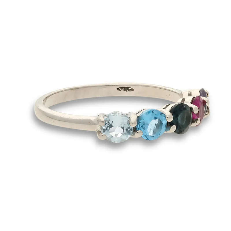 Eternity Ring: Rhodolite Garnet, Iolite & Blue Topaz Sterling Silver Band