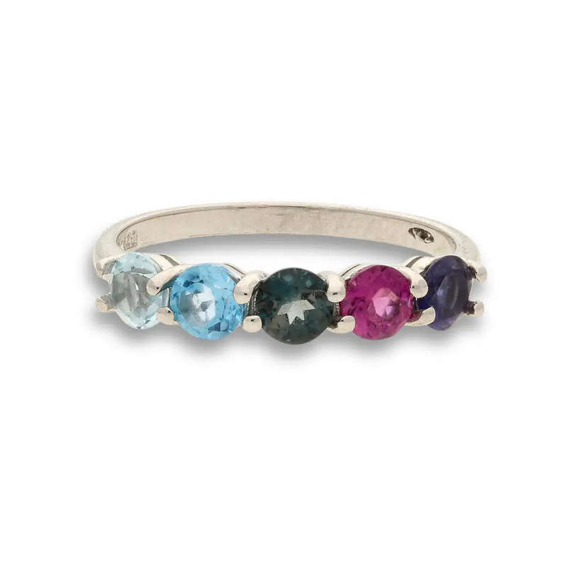 Eternity Ring: Rhodolite Garnet, Iolite & Blue Topaz Sterling Silver Band
