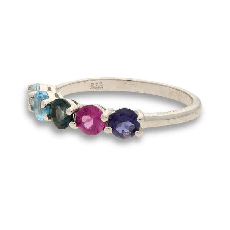 Eternity Ring: Rhodolite Garnet, Iolite & Blue Topaz Sterling Silver Band