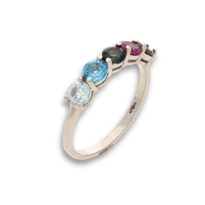 Eternity Ring: Rhodolite Garnet, Iolite & Blue Topaz Sterling Silver Band
