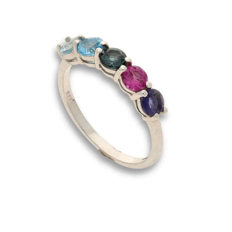 Eternity Ring: Rhodolite Garnet, Iolite & Blue Topaz Sterling Silver Band
