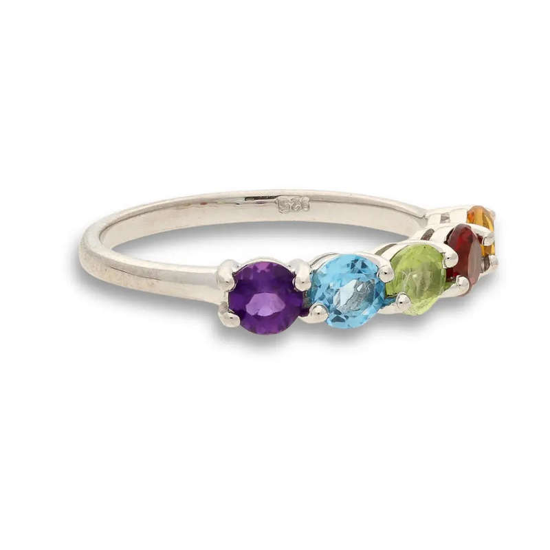 Eternity Ring: Garnet, Peridot & Yellow Topaz Sterling Silver Band