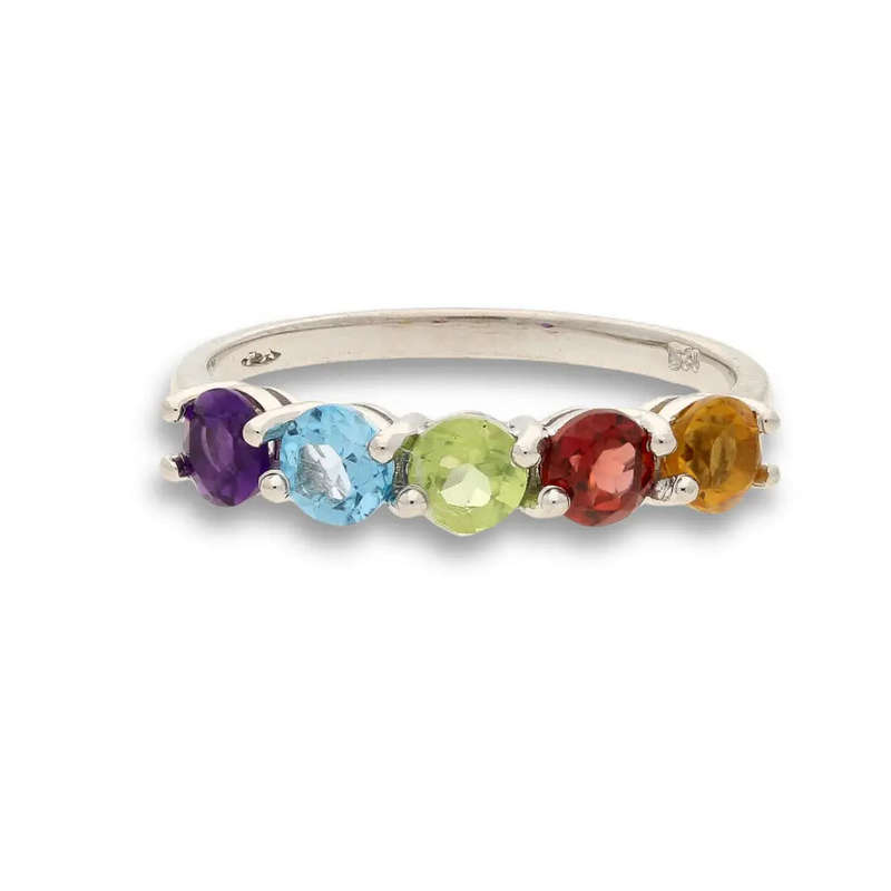Eternity Ring: Garnet, Peridot & Yellow Topaz Sterling Silver Band