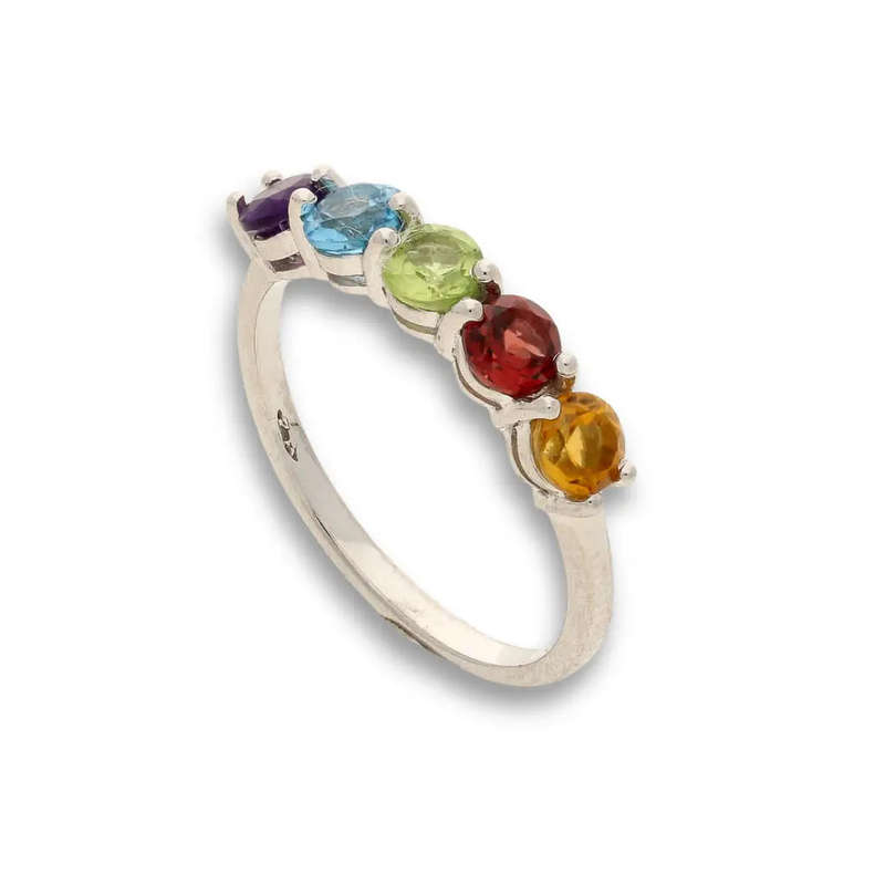 Eternity Ring: Garnet, Peridot & Yellow Topaz Sterling Silver Band