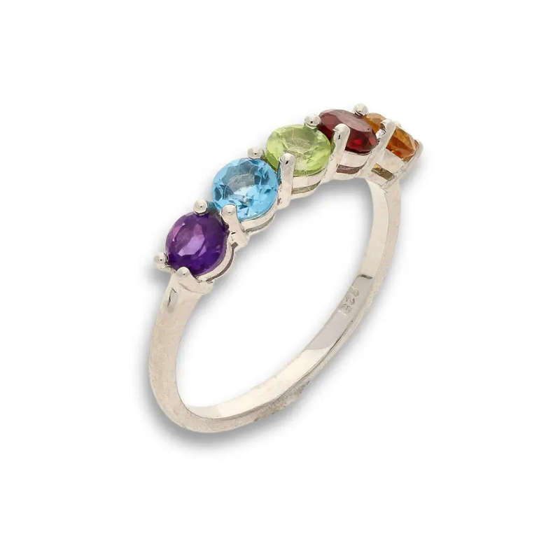 Eternity Ring: Garnet, Peridot & Yellow Topaz Sterling Silver Band