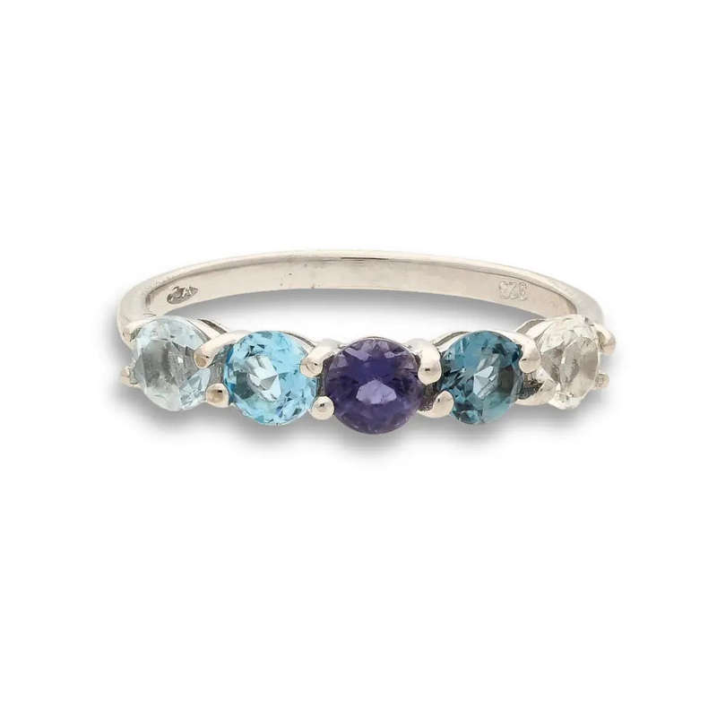 Gemstone Symphony:  Amethyst, Blue Topaz & Quartz Gemstone Ring