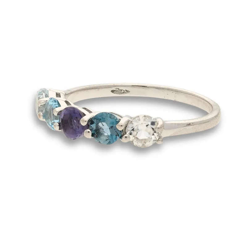 Gemstone Symphony:  Amethyst, Blue Topaz & Quartz Gemstone Ring