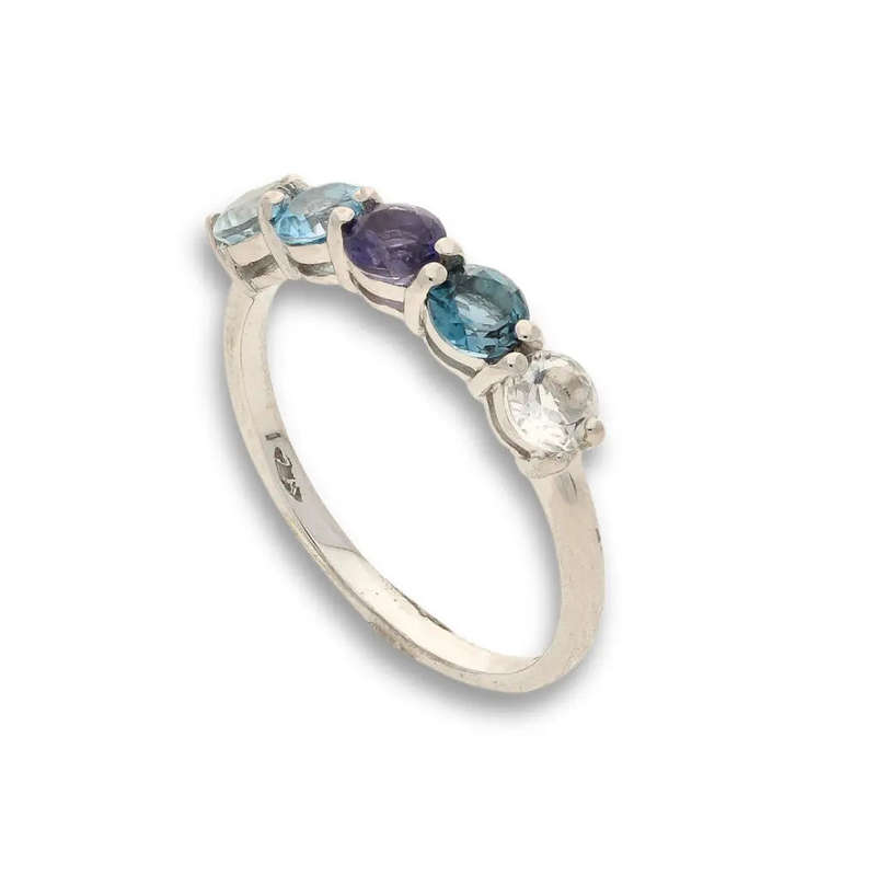 Gemstone Symphony:  Amethyst, Blue Topaz & Quartz Gemstone Ring