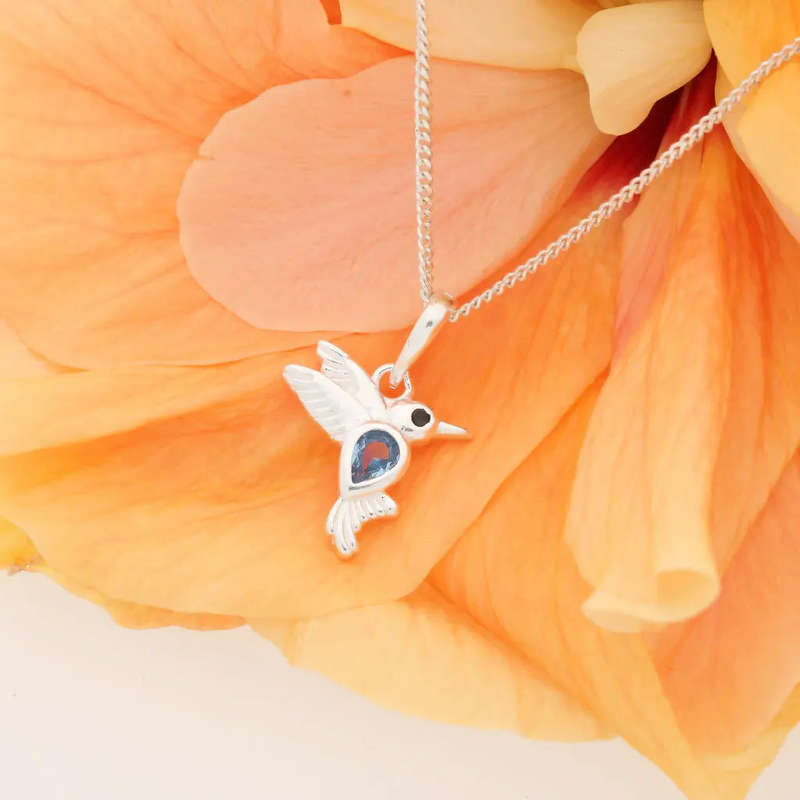 Blue Cubic Zirconia Hummingbird Necklace - Soaring Dreams