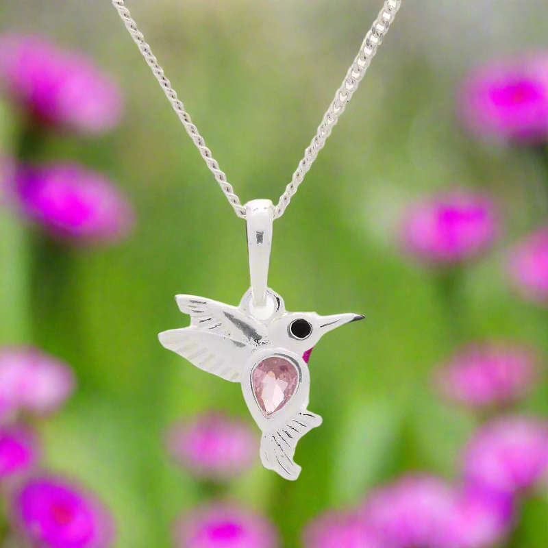 Pink Cubic Zirconia Hummingbird Necklace - Sweet Whispers