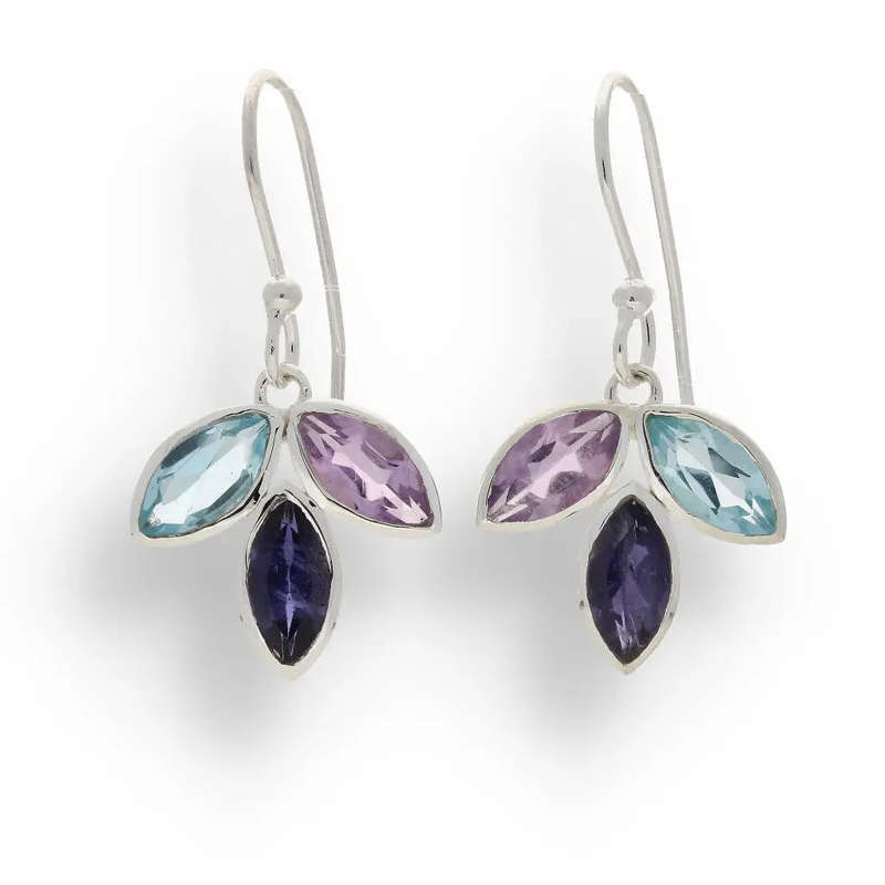 Shimmering Leaf: Amethyst, Blue Topaz & Iolite Earrings