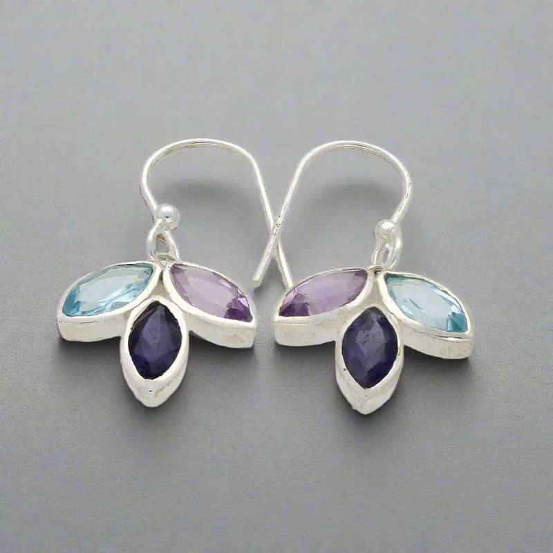 Shimmering Leaf: Amethyst, Blue Topaz & Iolite Earrings