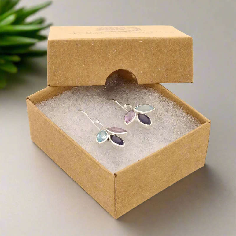 Shimmering Leaf: Amethyst, Blue Topaz & Iolite Earrings