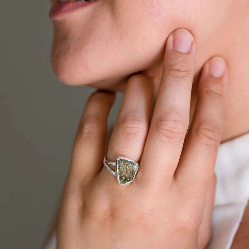 Celestial Splendor: Moldavite and Sterling Silver Ring