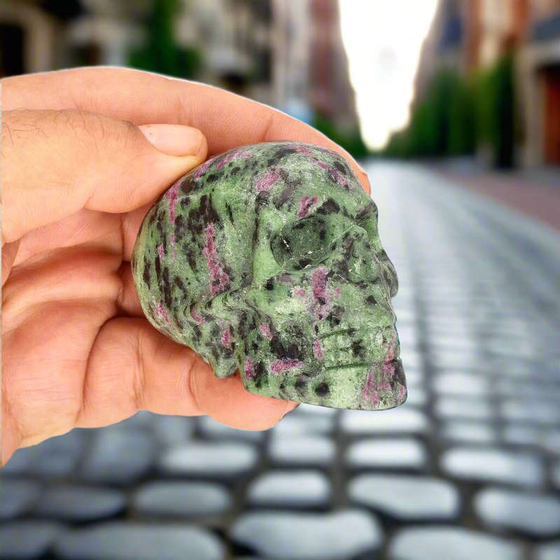 Ruby Zoisite Skull: Fusion of Passion & Growth