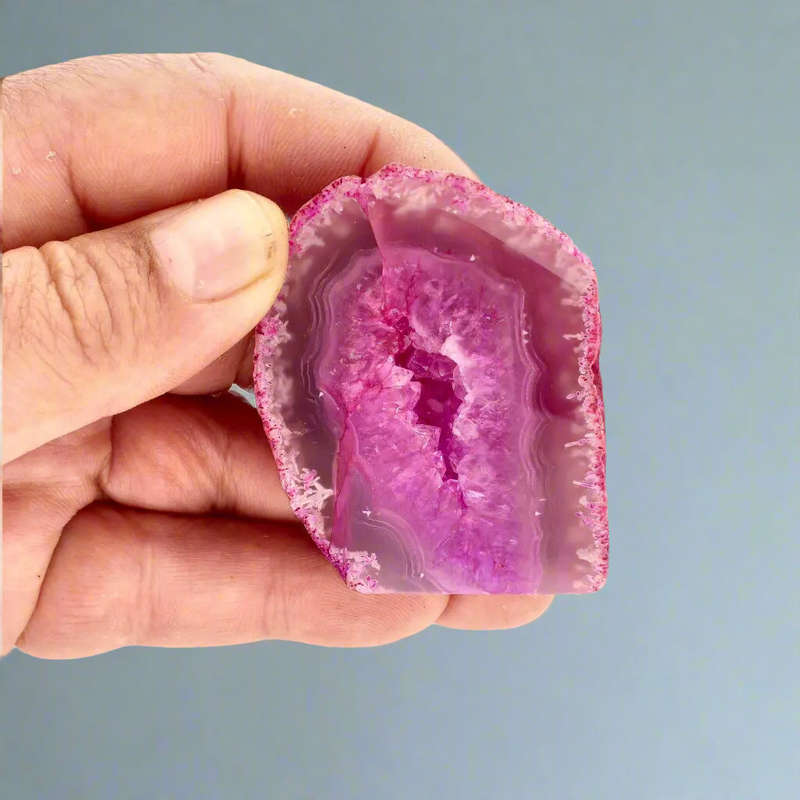 Vibrant Pink Agate Dyed Flat Base Geode