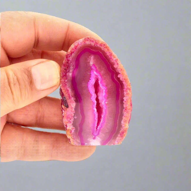 Agate Crystal Cave - Pink Dyed Polished Flat Base Geode