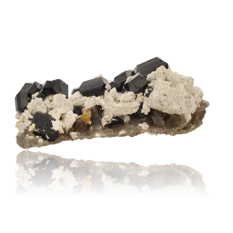 Schorl Black Tourmaline with Feldspar and Smoky Quartz