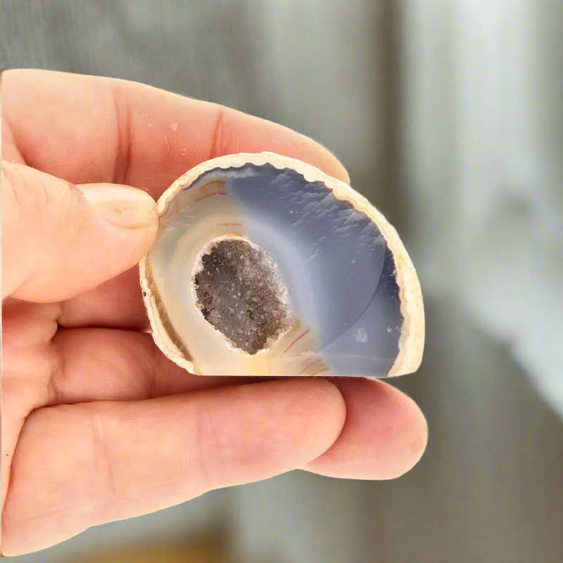 Agate Geode - Stunning Brazilian Blue Grey Druzy Stone