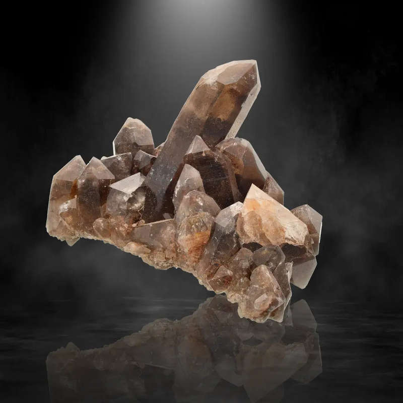 Smoky Quartz Points with Fiery Red Hematite Veins