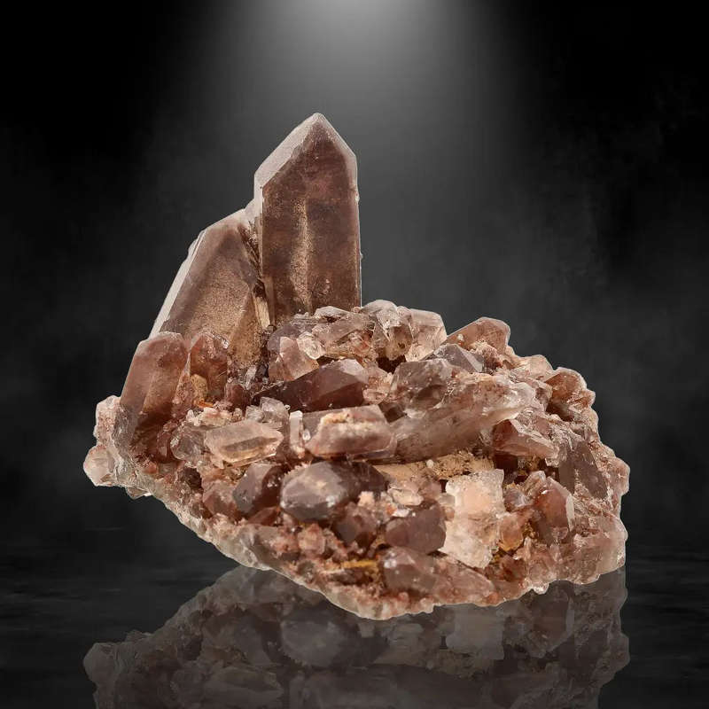 Smoky Quartz Crystal Cluster with Hematite Coloration