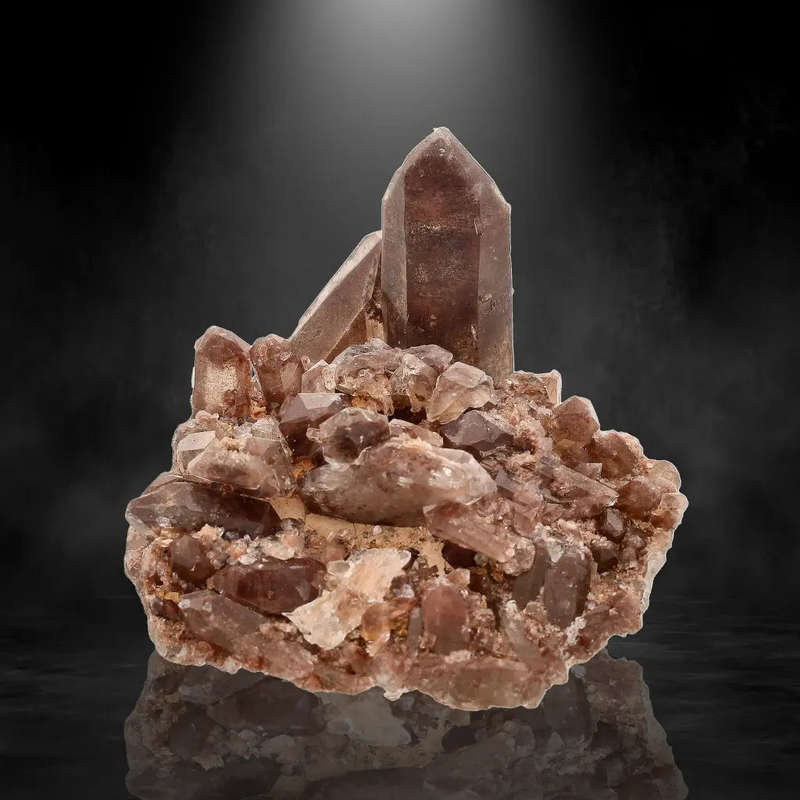 Smoky Quartz Crystal Cluster with Hematite Coloration